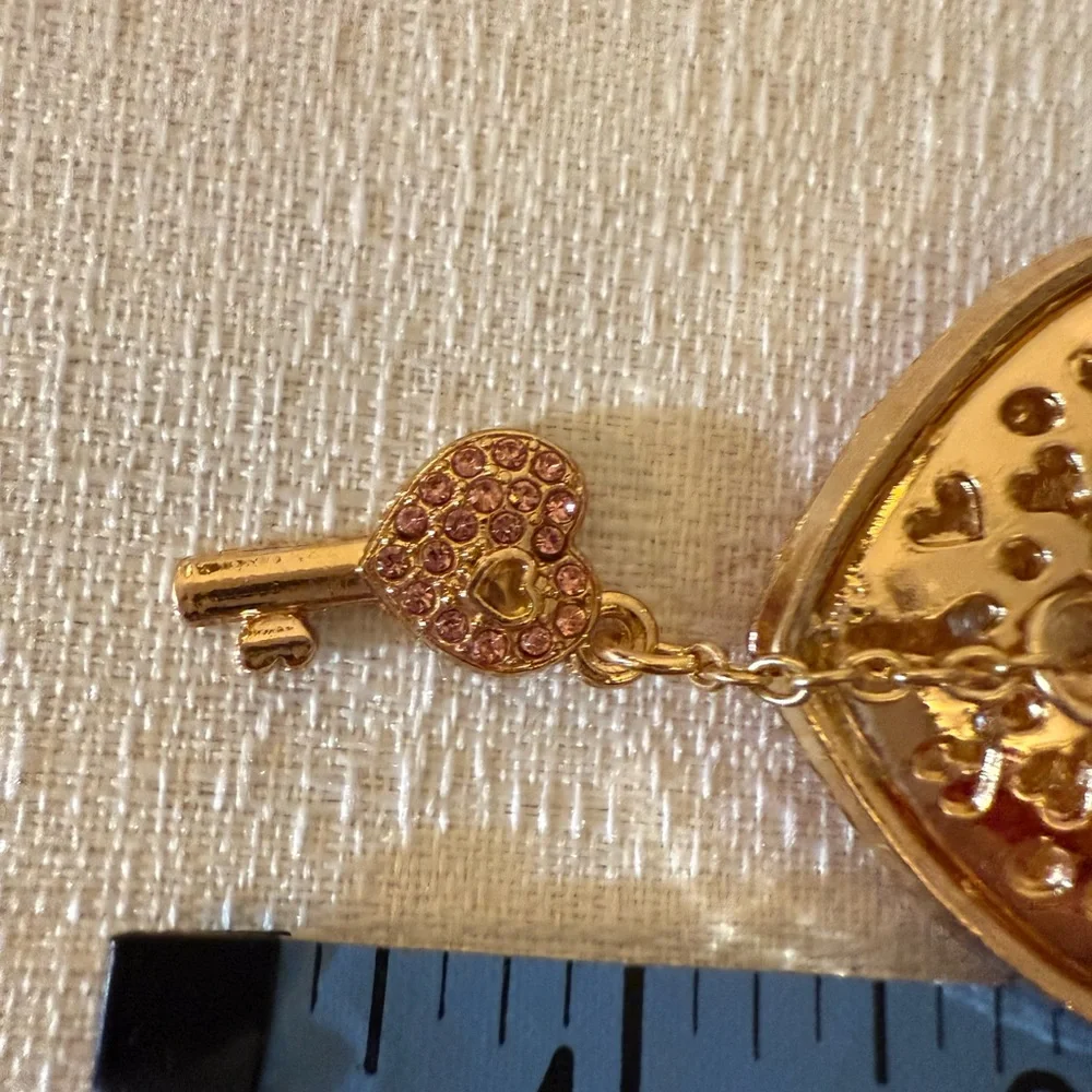 Gold Tone and Pink Heart Love Lock Purse Charm & Key Crystal Keyring